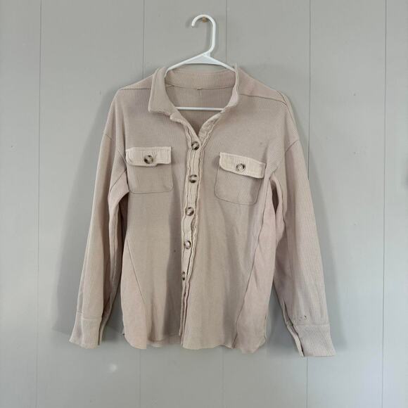 waffle knit Cream/beige button up shirt women's small - Picture 1 of 5
